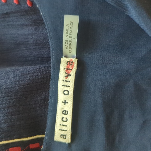 Alice + Olivia Jolene Embroidered Drop Waist Peasant Navy Blue Dress - Picture 7 of 8